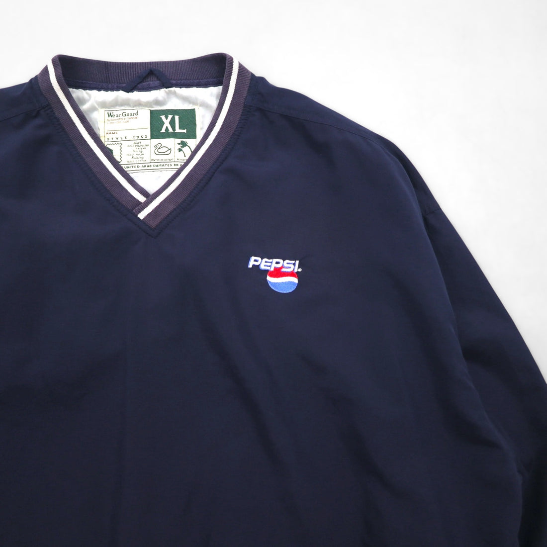 PEPSI 90s Piste Nylon Pullover Jacket, XL, Navy, Waterproof, Single-Point Embroidery, Wear Guard