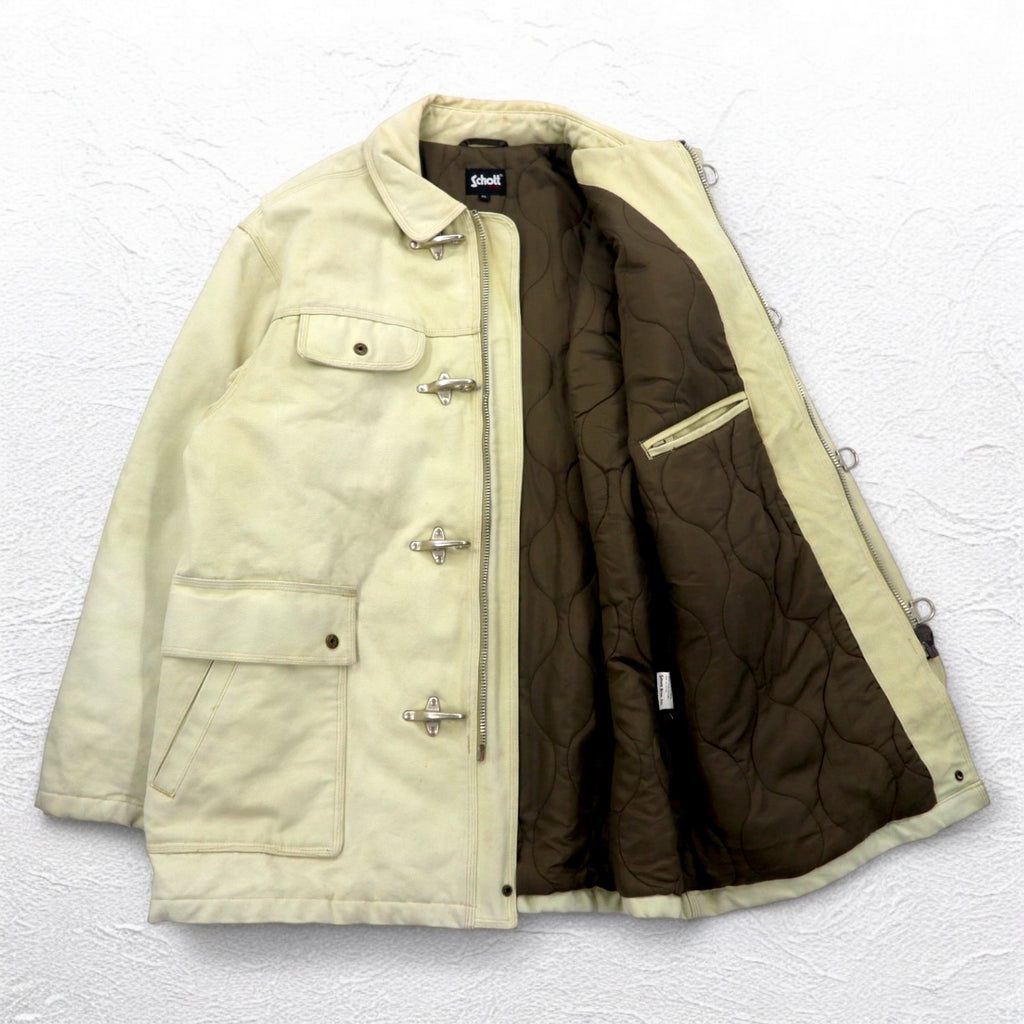 Schott Fireman Jacket Duck Work Jacket Coverall XL Beige Padded Quilted Liner