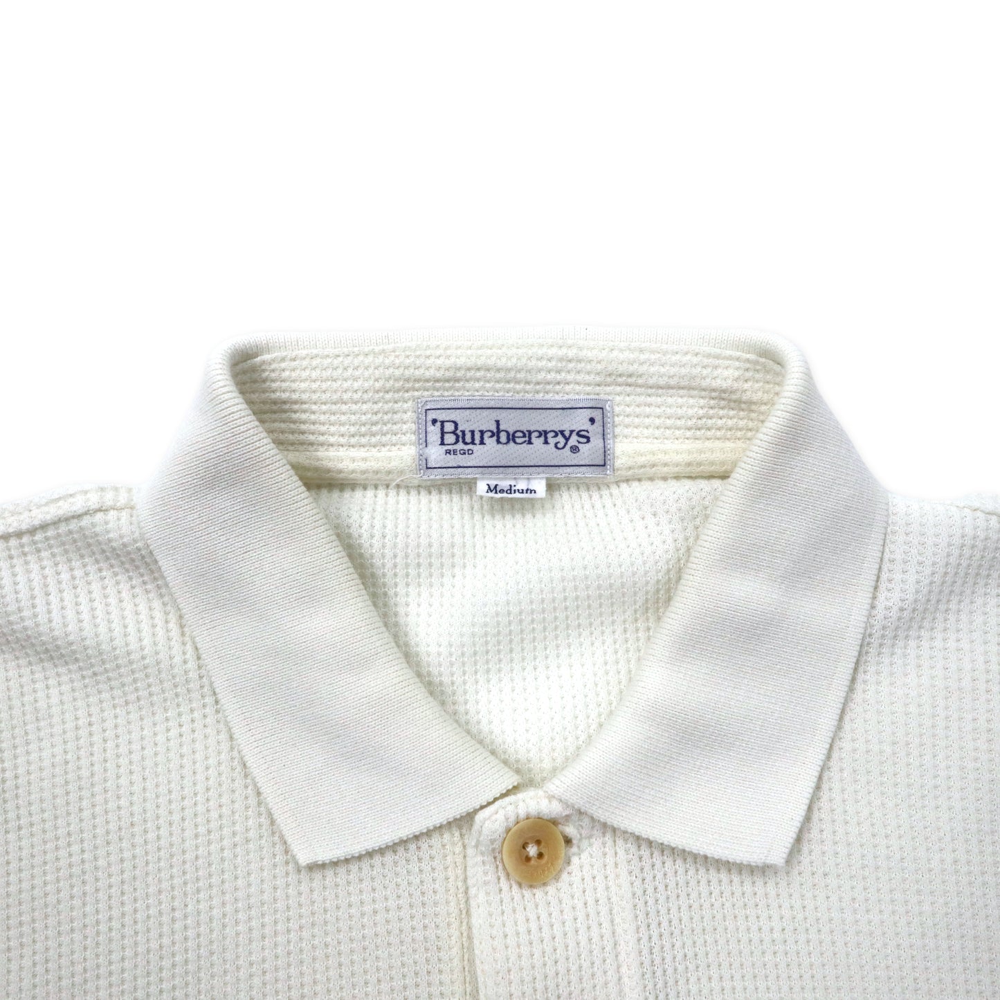Burberrys ワッフル ポロシャツ M ホワイト コットン ワンポイントロゴ オールド 日本製