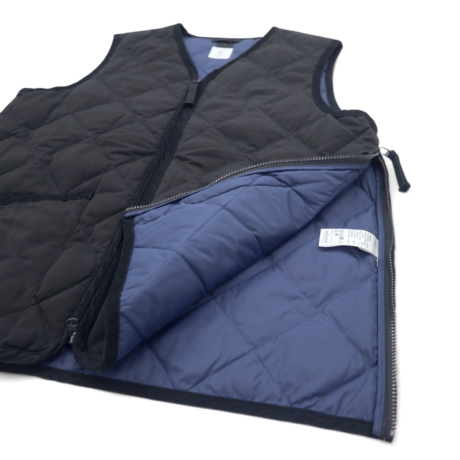 TAION Side Zip Quilted Down Vest XL Black Military V-neck Slit Double Zip JOURNAL STANDARD relume Special Order 22-011-464-0110-3-0