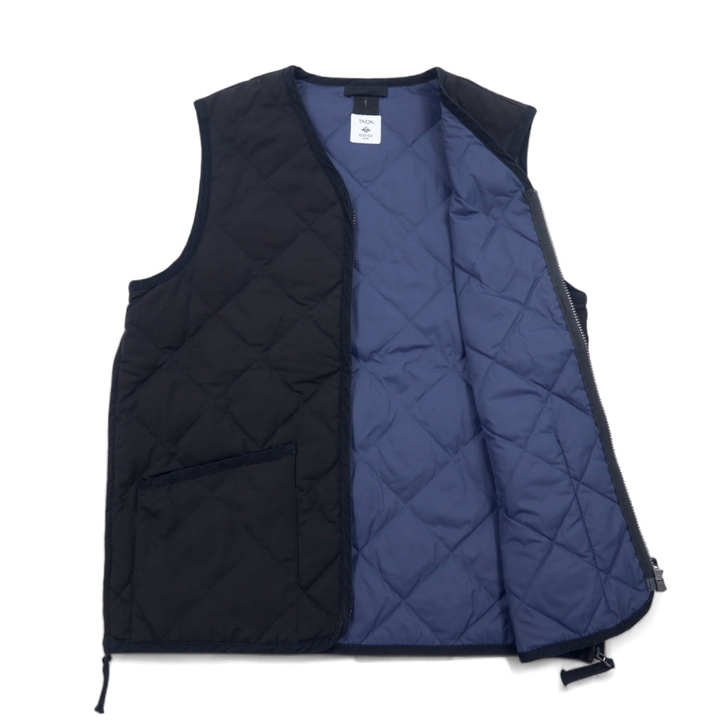 TAION Side Zip Quilted Down Vest XL Black Military V-neck Slit Double Zip JOURNAL STANDARD relume Special Order 22-011-464-0110-3-0