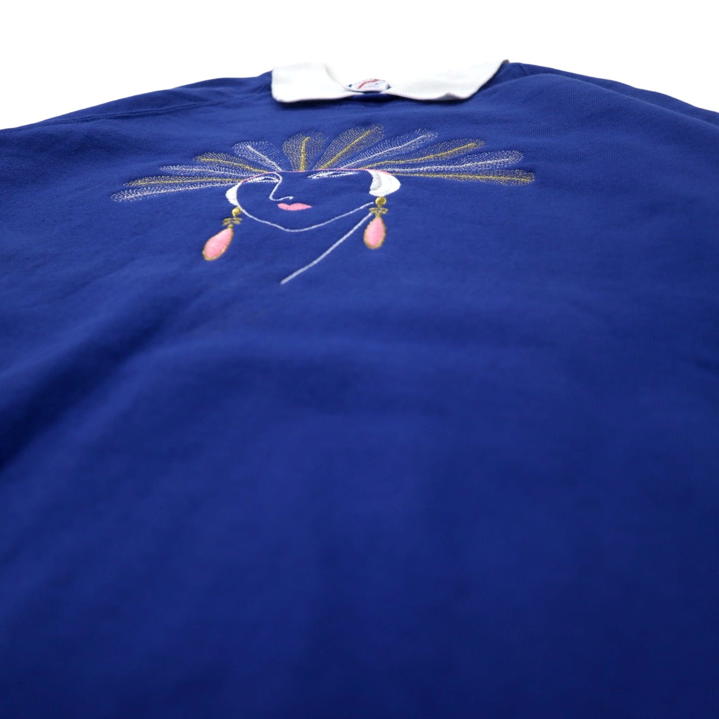 JERZEES USA製 90年代 襟付き レトロ刺繍 スウェット L ブルー コットン 裏起毛