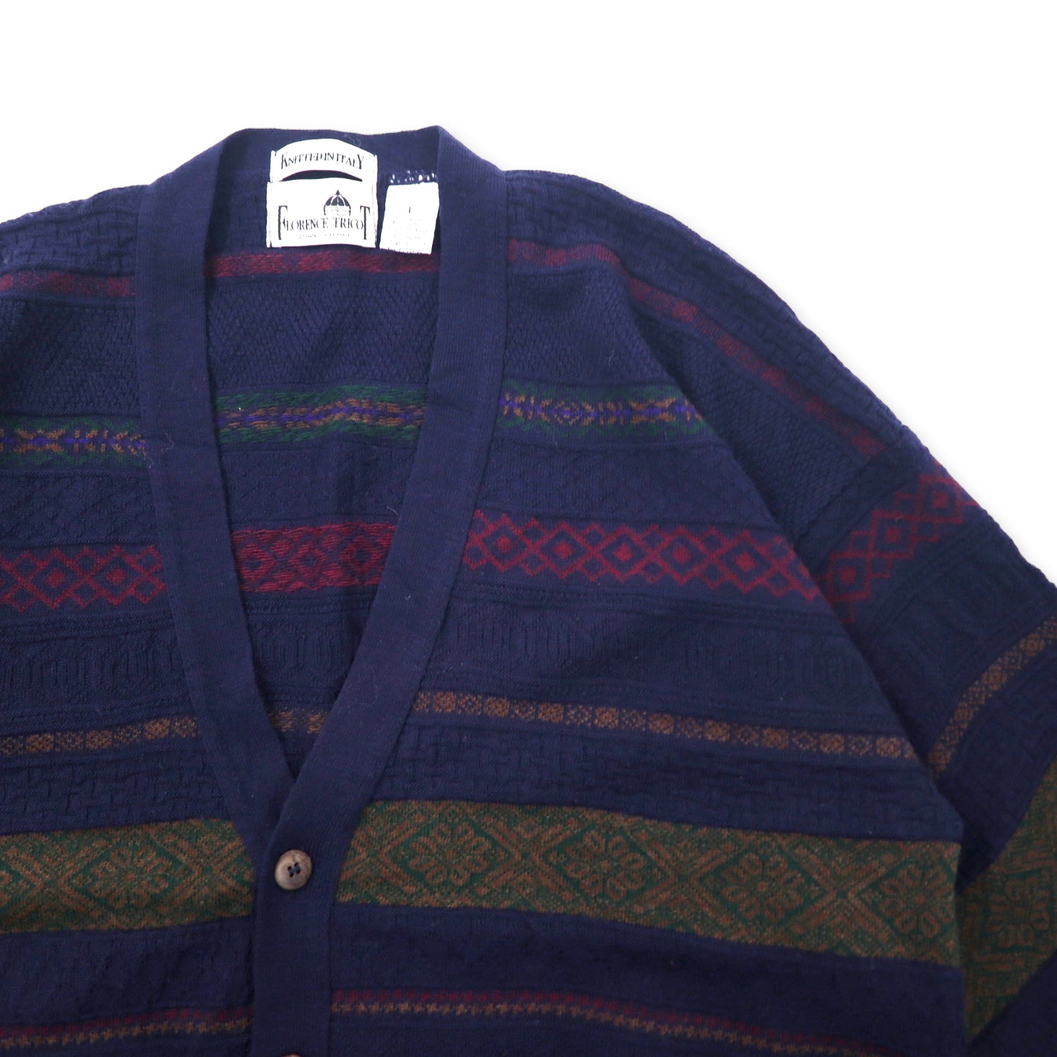 Florence Tricot Italy MADE PATTERNED Knit Cardigan L Navy Acrylic