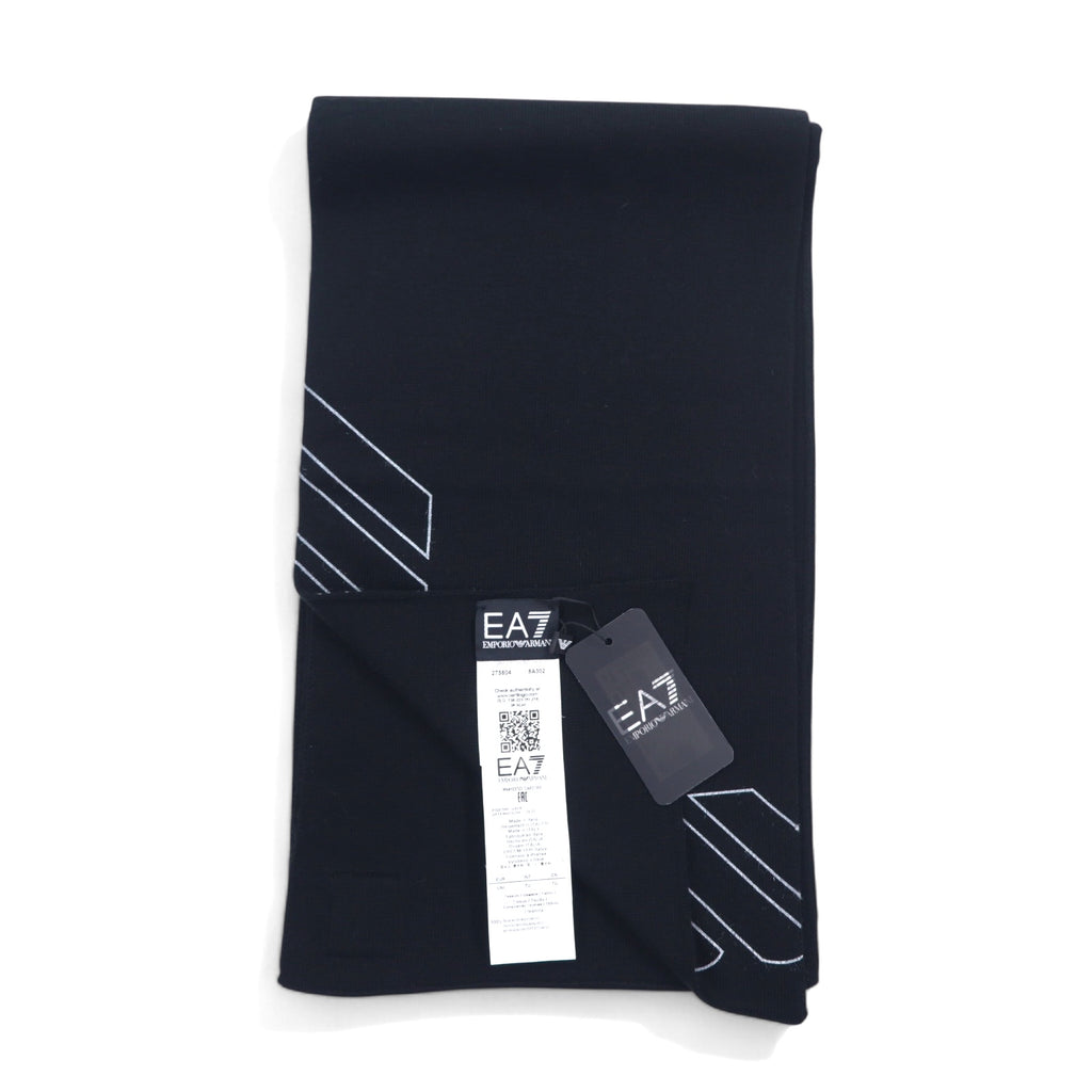 EMPORIO ARMANI Made in Italy Logo Print Scarf Black Acrylic 275804 8A302 Unused