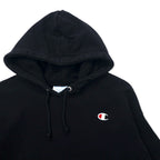 Champion Reverse Weave Pullover Hoodie, XL, Black, Cotton, Fleece Lining, Blue Single Tag, Reprint, Made in Honduras