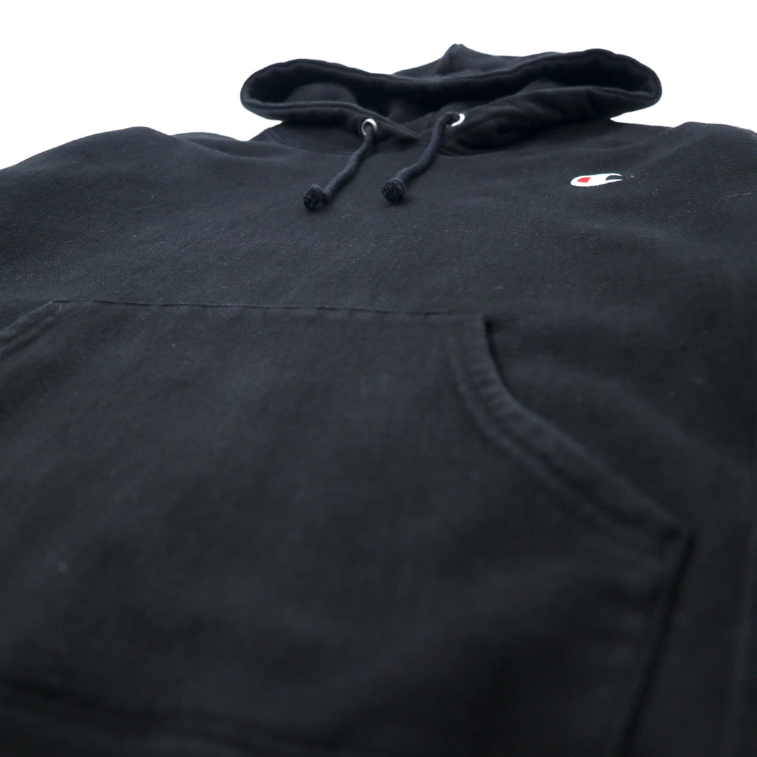 Champion Reverse Weave Pullover Hoodie, XL, Black, Cotton, Fleece Lining, Blue Single Tag, Reprint, Made in Honduras