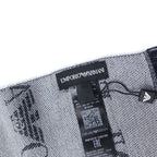 EMPORIO ARMANI Made in Italy Monogram All-Over Logo Scarf Navy Grey Reversible Wool 625053 CC786 Unused