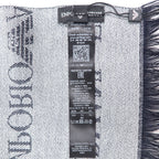 EMPORIO ARMANI Made in Italy Monogram All-Over Logo Scarf Navy Grey Reversible Wool 625053 CC786 Unused