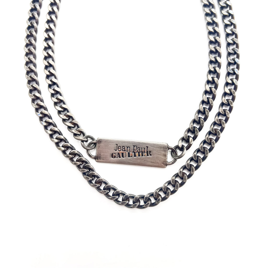 Jean Paul Gaultier Stencil Logo Plate Multi Chain Strap Wallet Chain Silver Archive