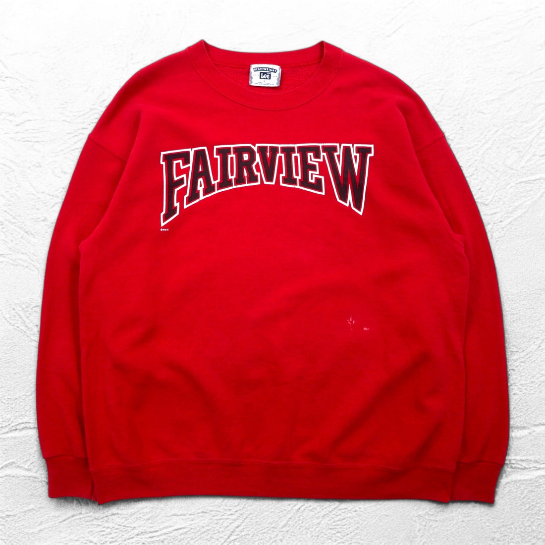 Lee 90s USA made FAIRVIEW print sweatshirt L Red cotton fleece lining arch logo
