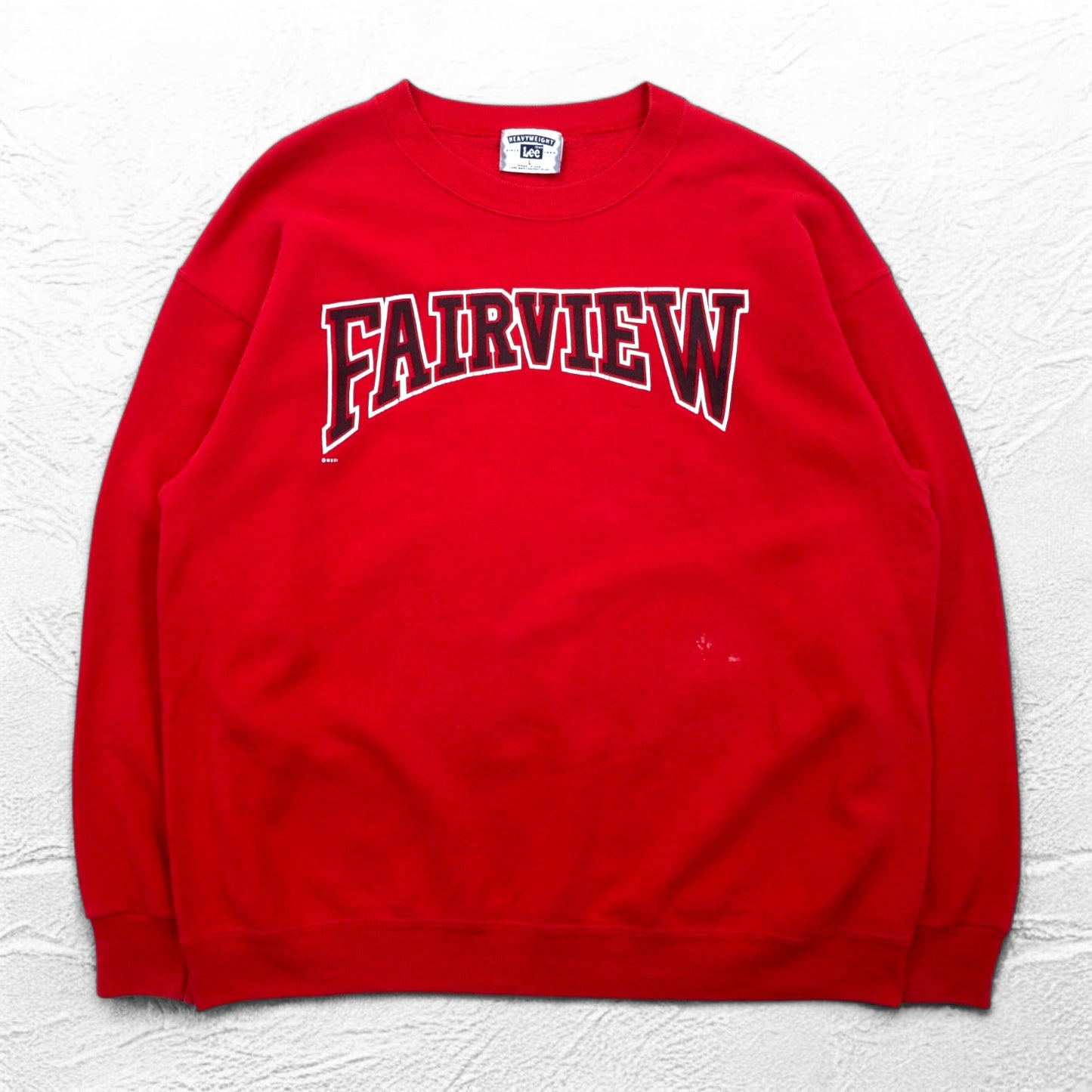 Lee 90年代 USA製 FAIRVIEW プリント スウェット L レッド コットン 裏起毛 アーチロゴ