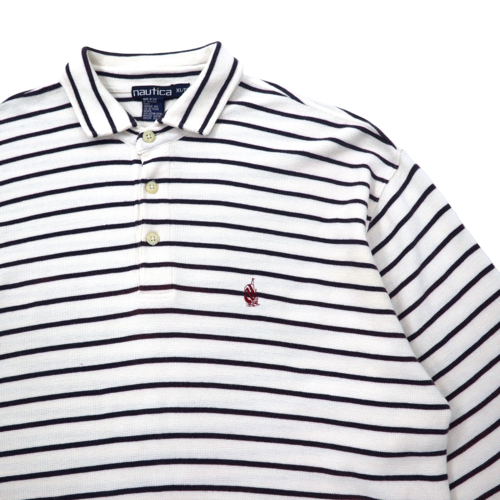 nautica USA made 90s long sleeve polo shirt XL white border cotton one point logo embroidery