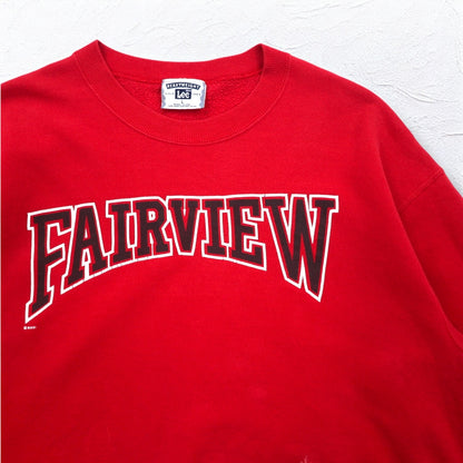 Lee 90年代 USA製 FAIRVIEW プリント スウェット L レッド コットン 裏起毛 アーチロゴ