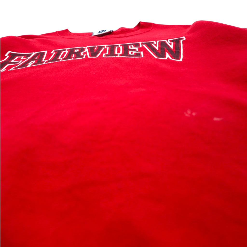 Lee 90s USA made FAIRVIEW print sweatshirt L Red cotton fleece lining arch logo