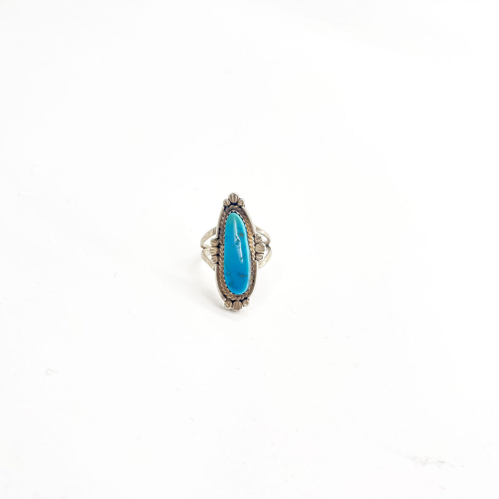 Vintage Navajo Silver Ring ナバホ族 ターコイズ シルバーリング 指輪 インディアンジュエリー STERLING ロングオーバル ツイストワイヤー