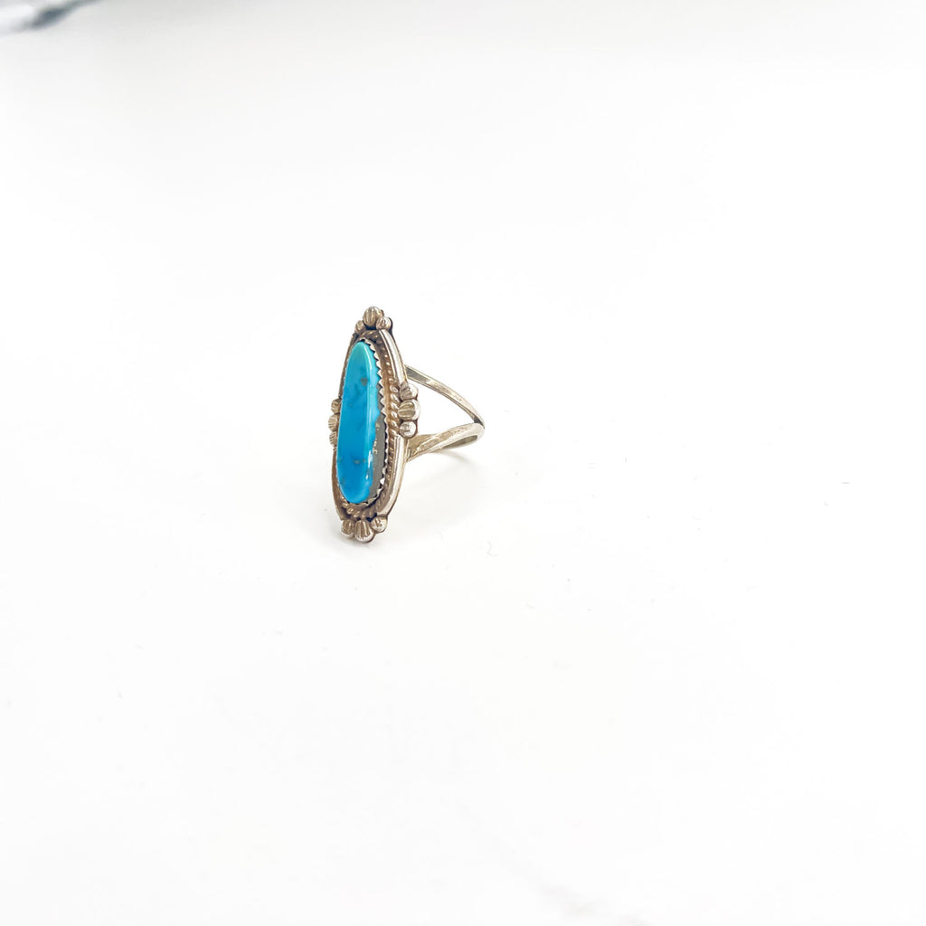Vintage Navajo Silver Ring ナバホ族 ターコイズ シルバーリング 指輪 インディアンジュエリー STERLING ロングオーバル ツイストワイヤー