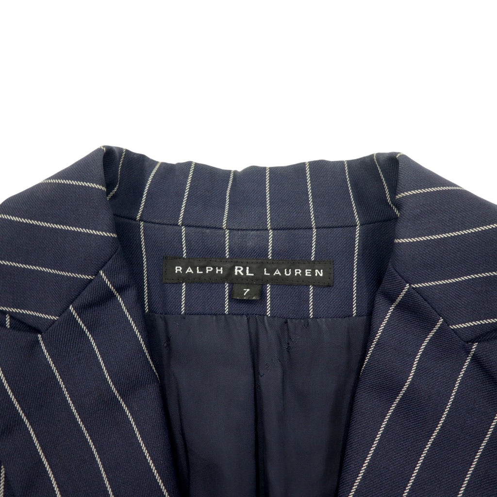 RALPH LAUREN 2B Tailored Jacket S Navy Wool Nylon Stripe Peaked Lapel Made in Japan