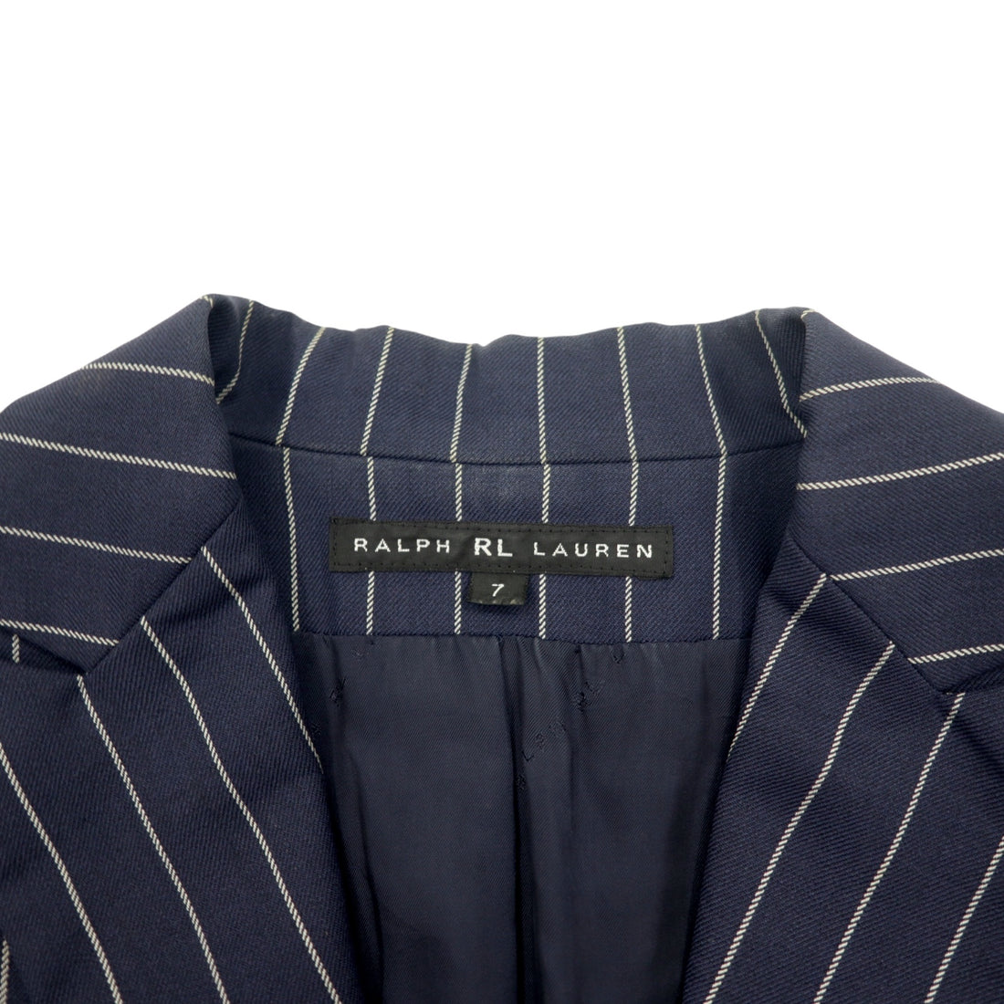 RALPH LAUREN 2B Tailored Jacket S Navy Wool Nylon Stripe Peaked Lapel Made in Japan