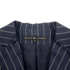 RALPH LAUREN 2B Tailored Jacket S Navy Wool Nylon Stripe Peaked Lapel Made in Japan