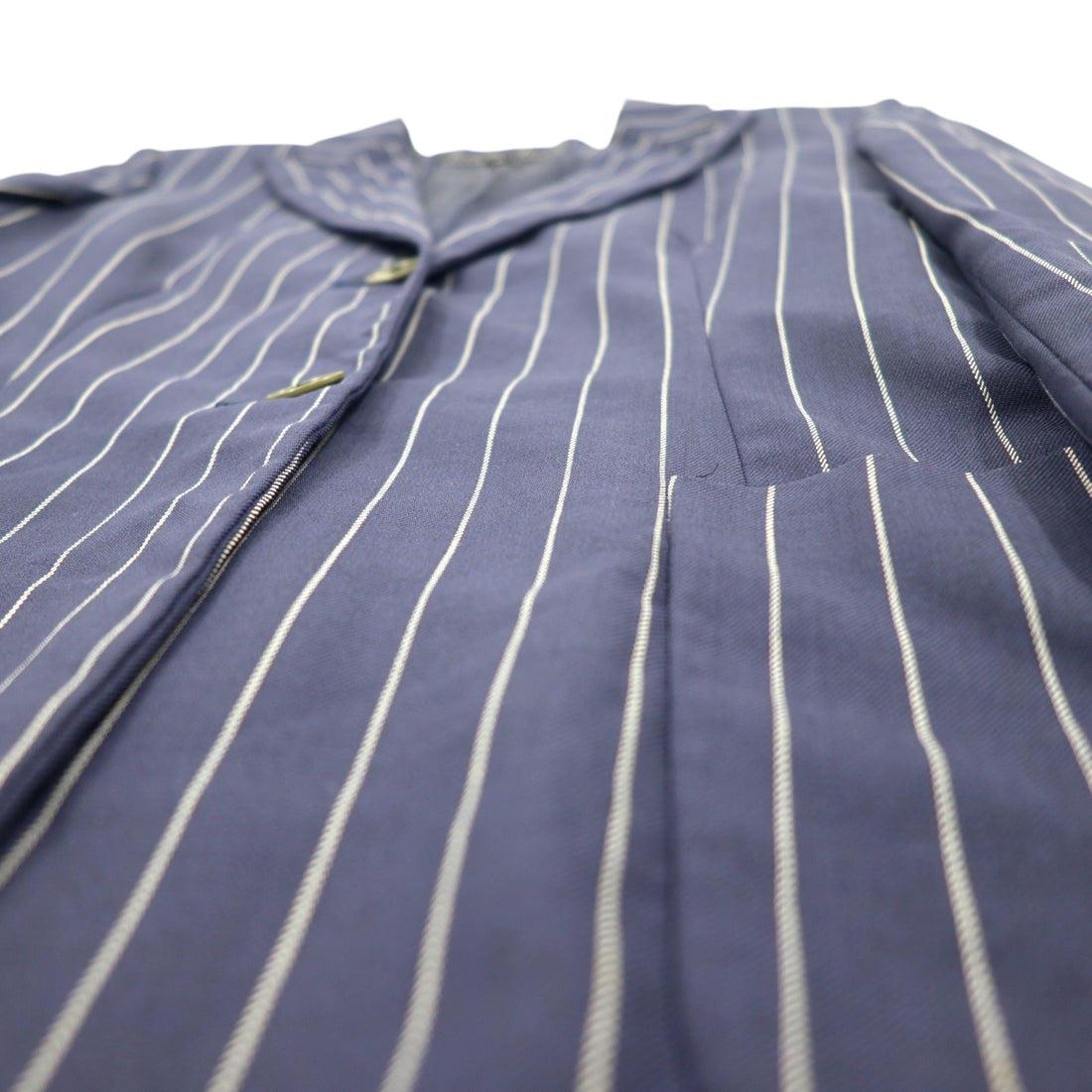 RALPH LAUREN 2B Tailored Jacket S Navy Wool Nylon Stripe Peaked Lapel Made in Japan