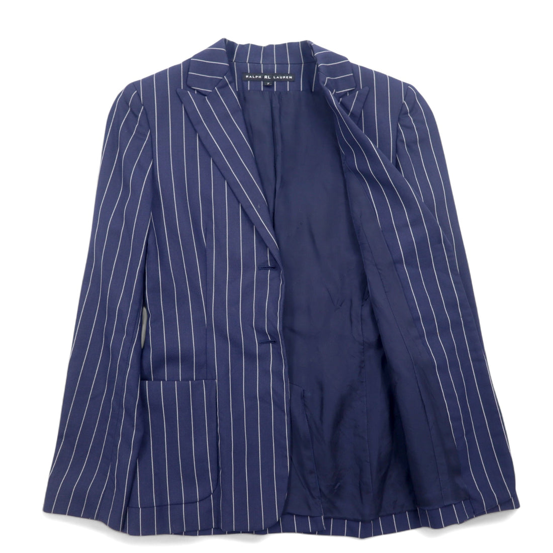 RALPH LAUREN 2B Tailored Jacket S Navy Wool Nylon Stripe Peaked Lapel Made in Japan