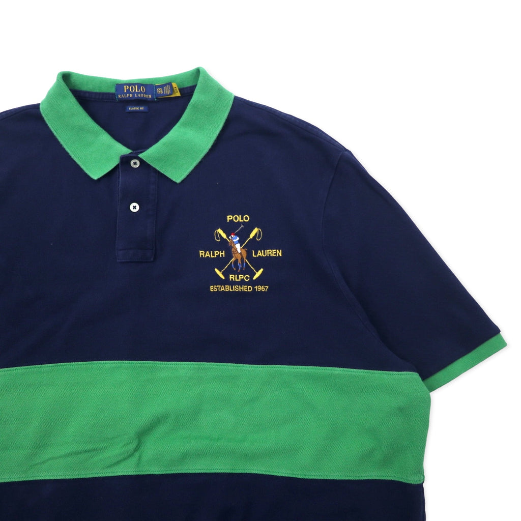 POLO RALPH LAUREN Numbering Polo Shirt XXL Navy Cotton CLASSIC FIT Pique RLPC Pony Embroidery Big Size