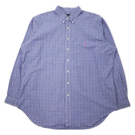 日本然リトテ-古着オンライン-RALPH LAUREN ボタンダウンシャツ 2XLT TALL ブルー ギンガムチェック コットン スモールポニー刺繍 ビッグサイズ-RALPH LAUREN button-down Shirts 2XLT TALL Blue Gingham Checked Cotton Small Pony Embroidery Big Size