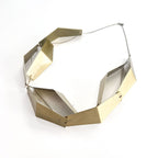 MARNI Geometric Folded Metal Plate Statement Necklace Gold Silver Tone Modernist