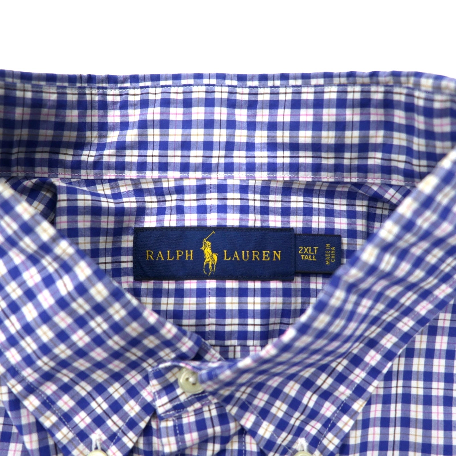 RALPH LAUREN Button-down Shirt 2XLT TALL Blue Gingham Check Cotton Small Pony Embroidery Big Size