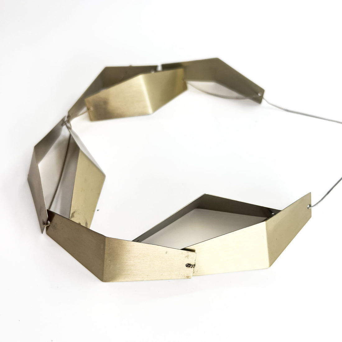 MARNI Geometric Folded Metal Plate Statement Necklace Gold Silver Tone Modernist