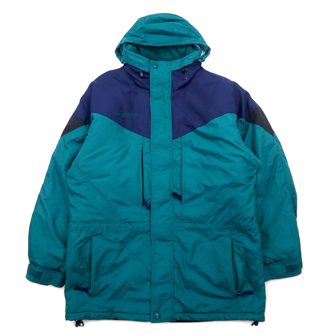 Columbia 90s Padded Mountain Parka, Large, Green, Navy, Nylon, Retractable Hood