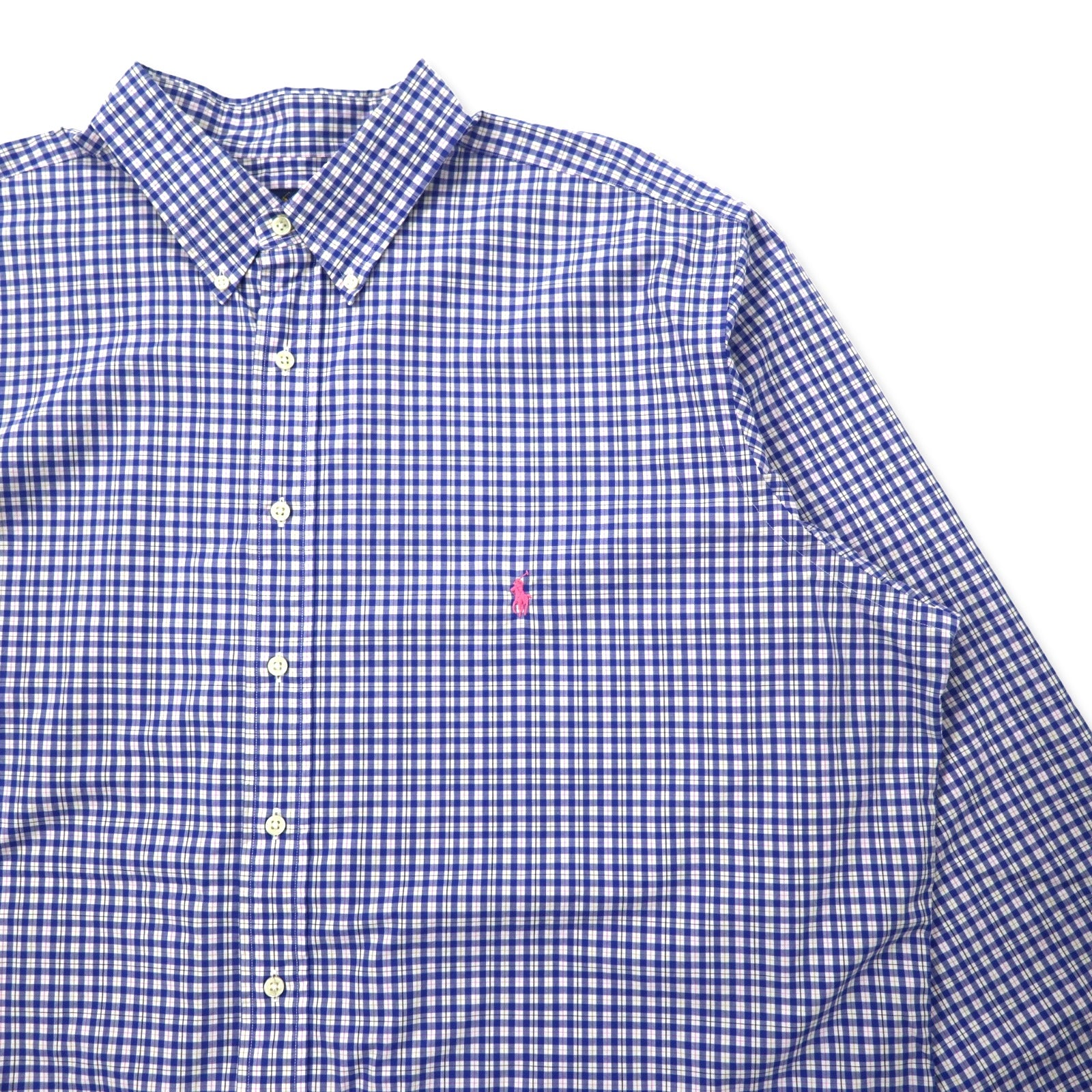 RALPH LAUREN Button-down Shirt 2XLT TALL Blue Gingham Check Cotton Small Pony Embroidery Big Size