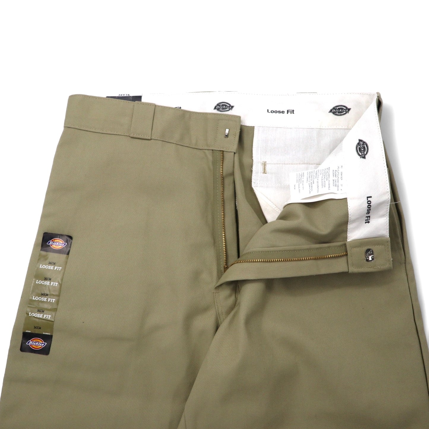 Dickies ダブルニー ワークパンツ ルーズフィット 34 ベージュ ポリエステル コットン TWILL DOUBLE KNEE WORK PANTS 85283KH ホンジュラス製 未使用品