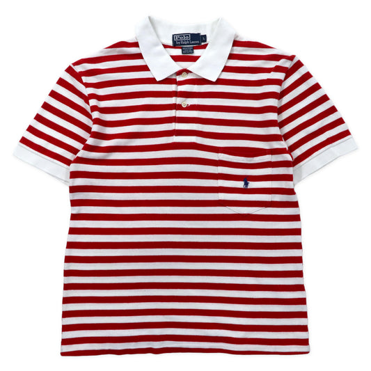 日本然リトテ-古着オンライン-Polo by Ralph Lauren ボーダー ポロシャツ L レッド ホワイト コットン スモールポニー刺繍-POLO BY RALPH LAUREN STRIPED Polo Shirt L Red White Cotton Small Pony Embroidery