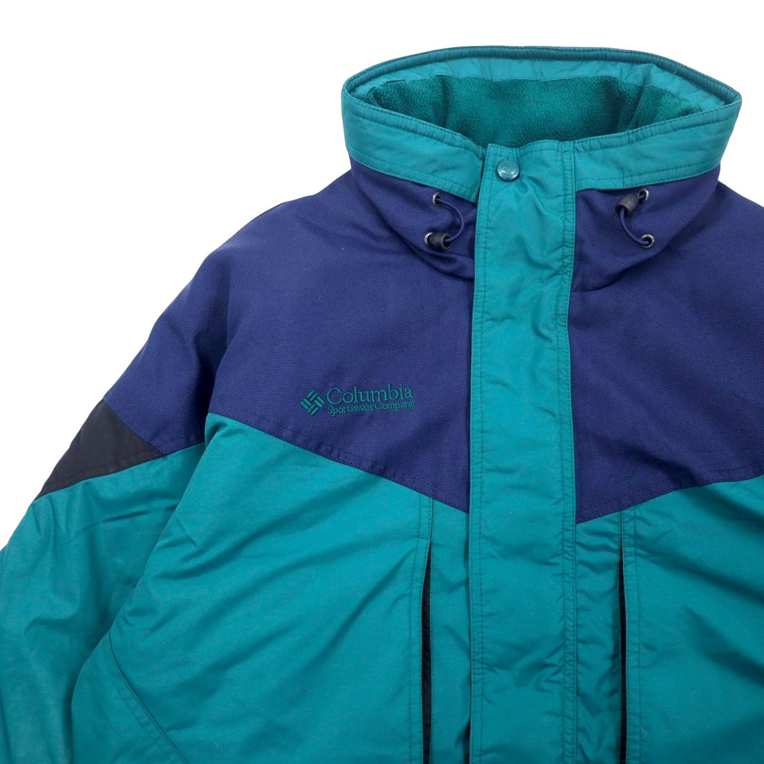Columbia 90s Padded Mountain Parka, Large, Green, Navy, Nylon, Retractable Hood