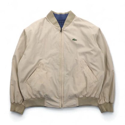 LACOSTE 80年代 リバーシブル スウィングトップ ハリントンジャケット XL ネイビー ベージュ チェック ワンポイントロゴ