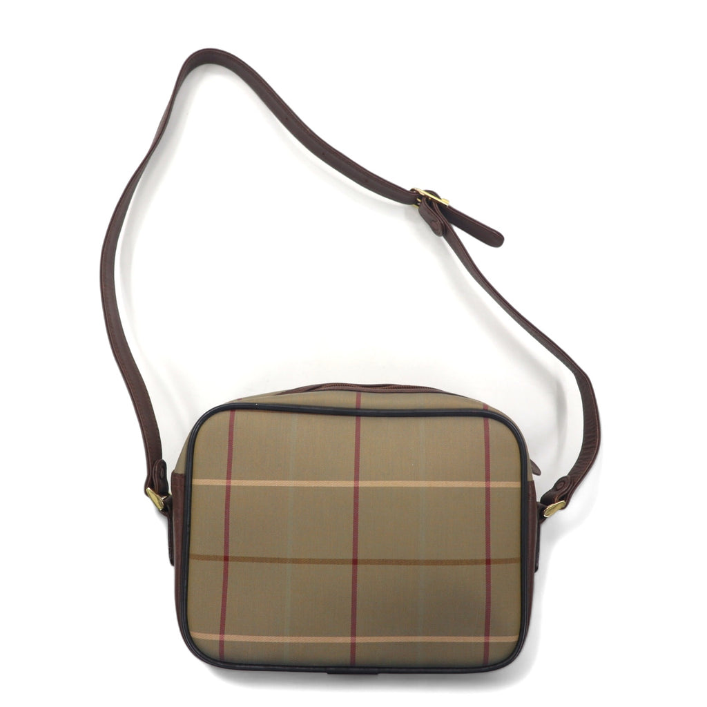 Burberrys Old Windowpane Check Camera Bag Shoulder Bag Beige Iridescent Nylon Canvas Leather