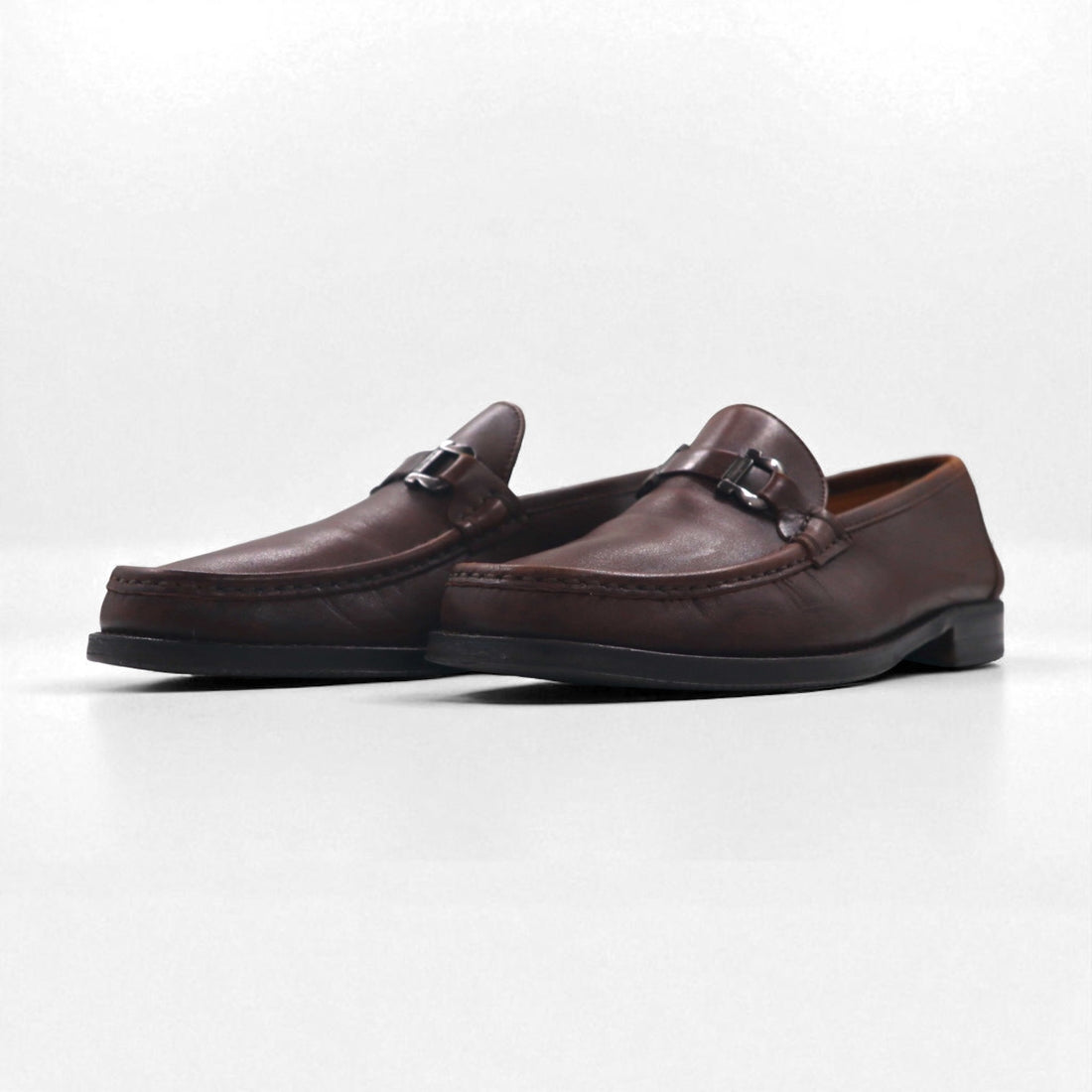 Salvatore Ferragamo Gancini Horsebit Loafers, Size 26cm, Leather and Metal, UR37761, Made in Italy