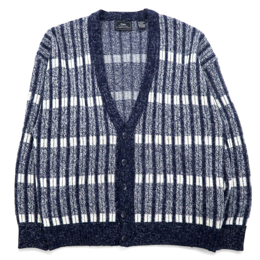 日本然リトテ-古着オンライン-SEARS 80年代 アクリル リブ ニット カーディガン L ブルー ボーダー-SEARS 80's Acrylic Rib Knit Cardigan L Blue Striped