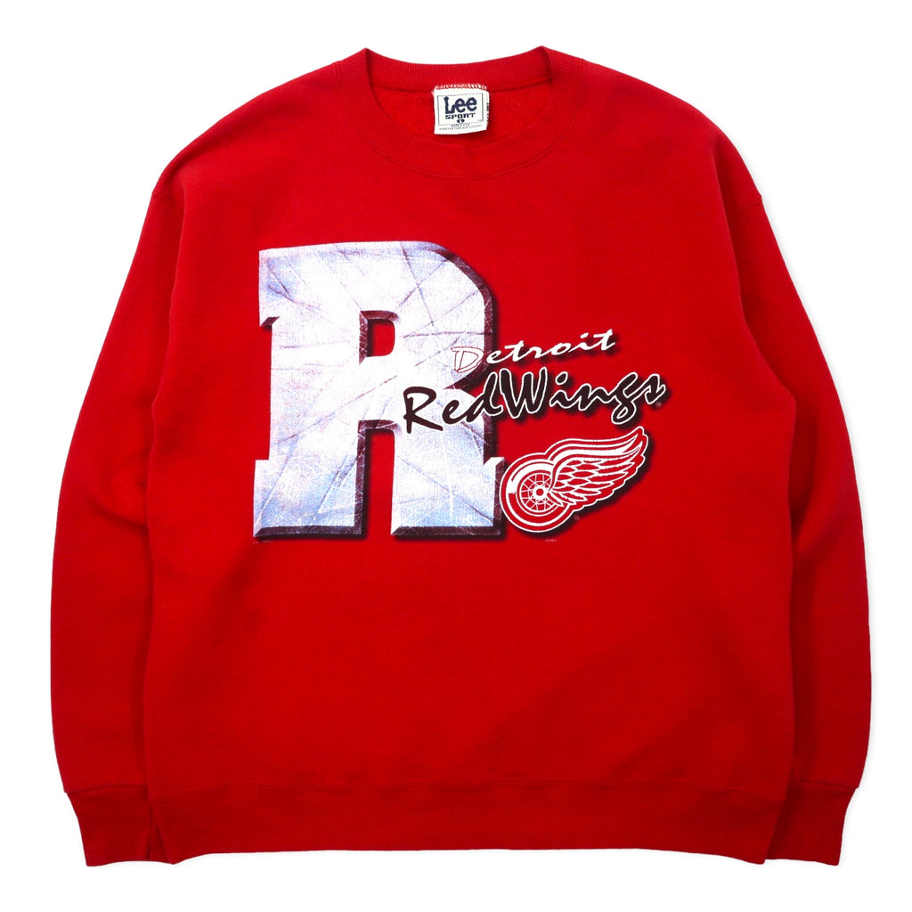 日本然リトテ-古着オンライン-Lee SPORT USA製 90年代 NHL プリント スウェット L レッド コットン Detroit Red Wings ビッグサイズ-Lee SPORT USA Made 90's NHL Print Sweatshirt L Red Cotton Detroit Red Wings Big Size