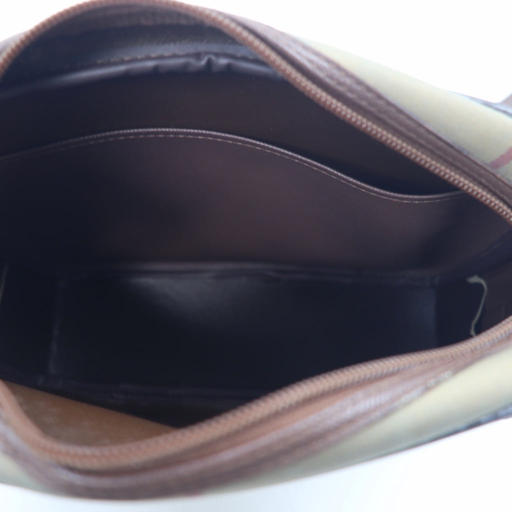 Burberrys Old Windowpane Check Camera Bag Shoulder Bag Beige Iridescent Nylon Canvas Leather