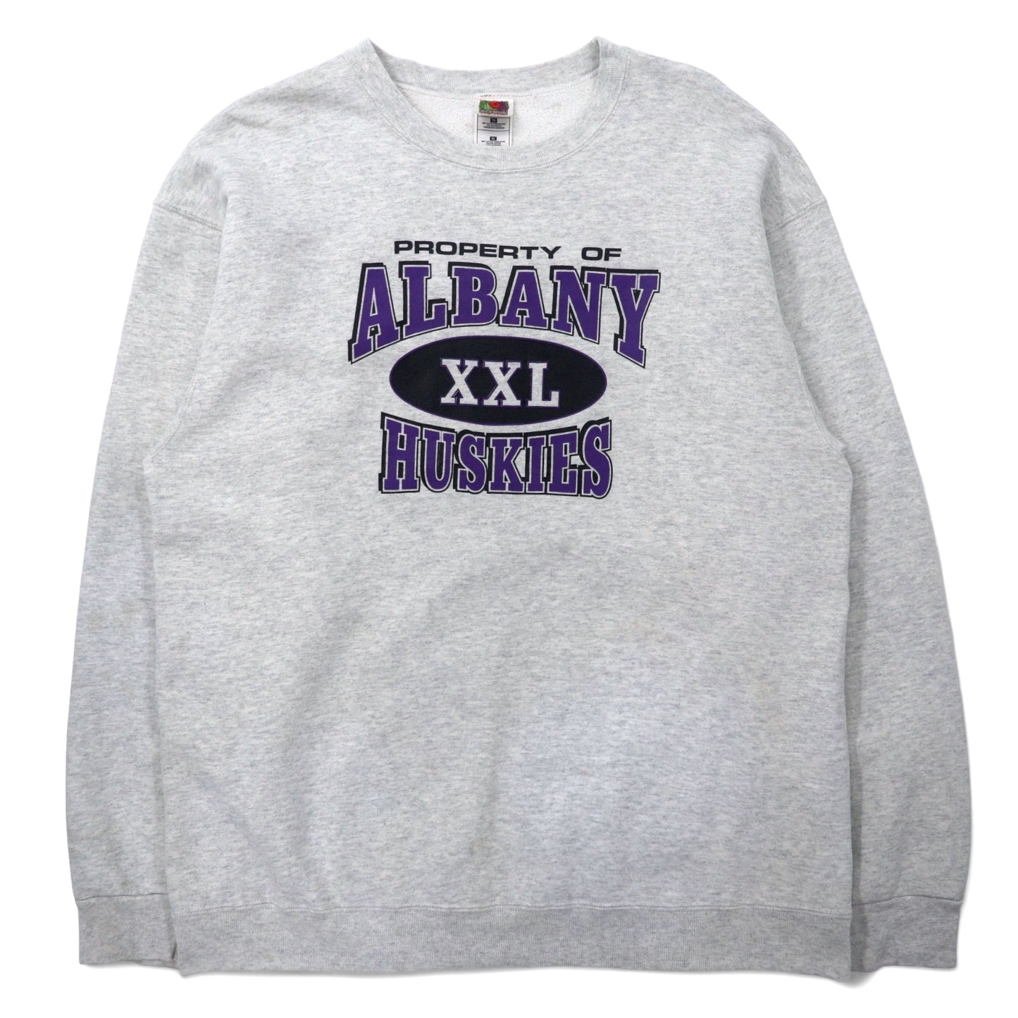 FRUIT OF THE LOOM 00年代 カレッジ プリント スウェット XL グレー コットン ALBANY HUSKIES 3段プリント メキシコ製