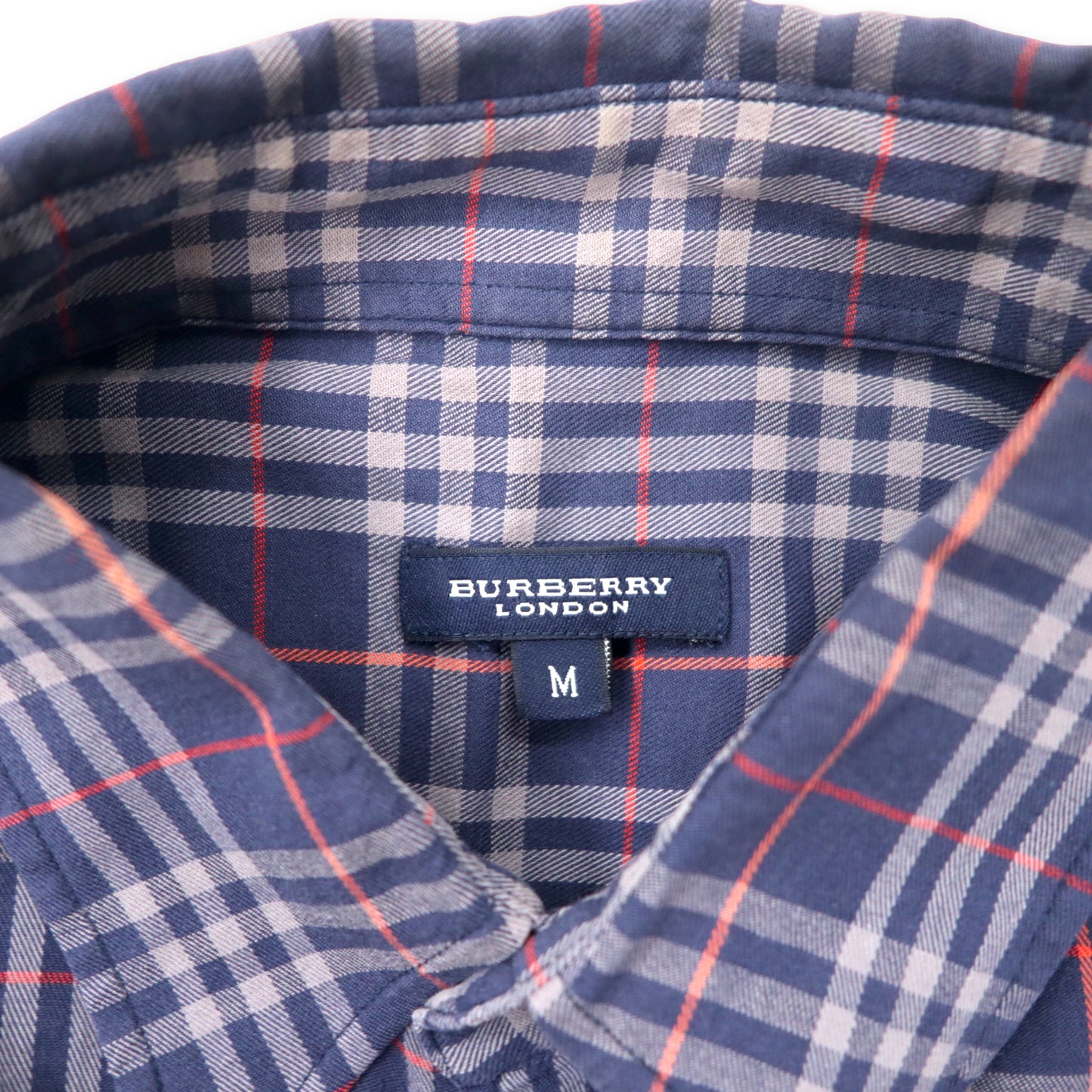 BURBERRY オールド ノバチェック ボタンダウンシャツ M ネイビー コットン ワンポイントロゴ刺繍