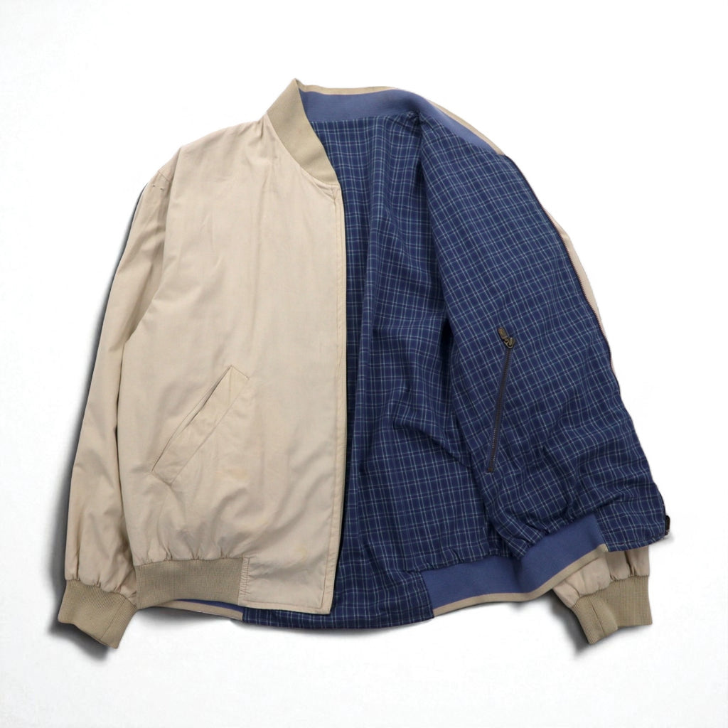 LACOSTE 80年代 リバーシブル スウィングトップ ハリントンジャケット XL ネイビー ベージュ チェック ワンポイントロゴ