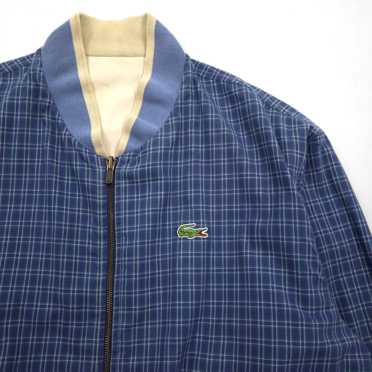 LACOSTE 80年代 リバーシブル スウィングトップ ハリントンジャケット XL ネイビー ベージュ チェック ワンポイントロゴ