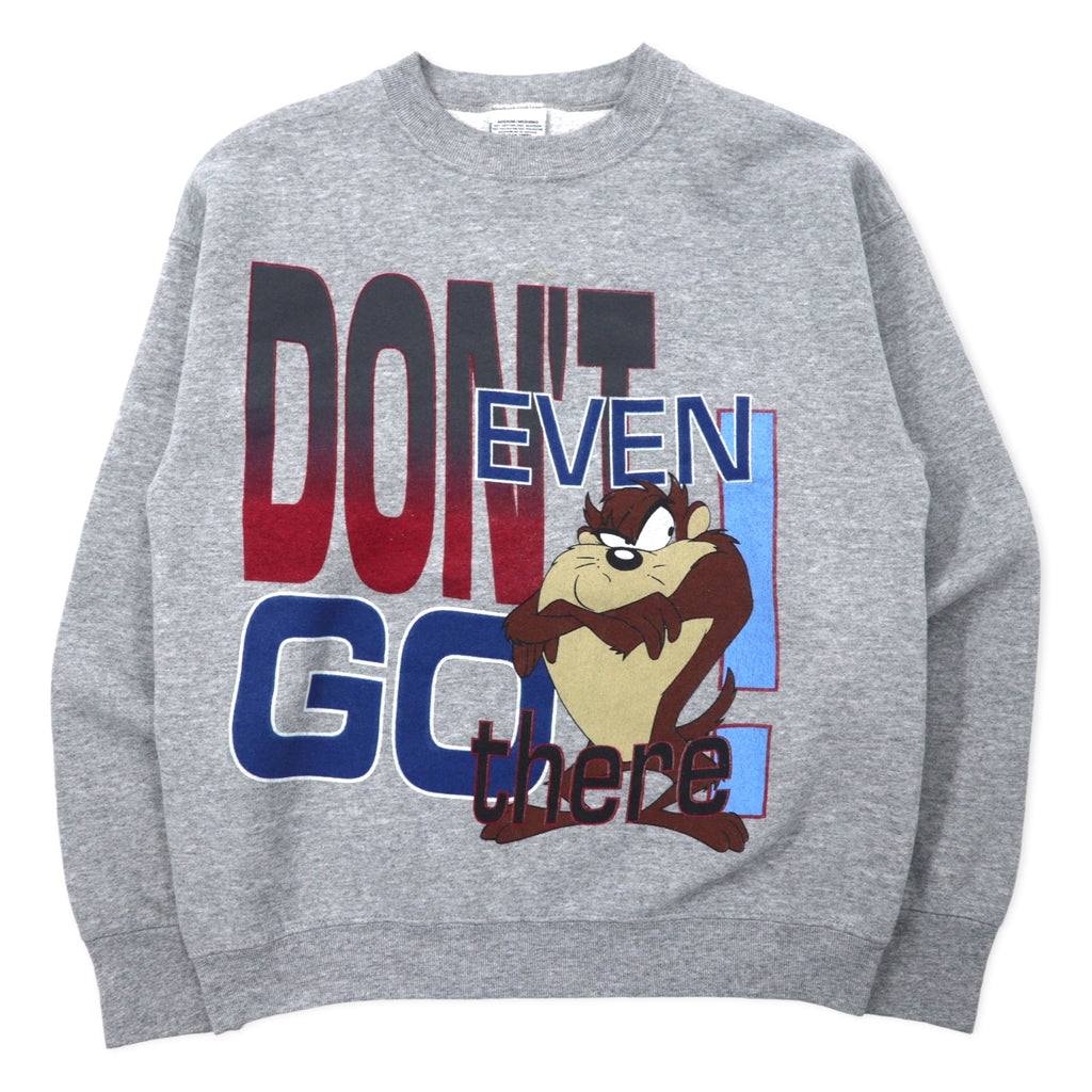 日本然リトテ-古着オンライン-LOONEY TUNES 90年代 キャラクター プリント スウェット M グレー コットン タズマニアンデビル メキシコ製-LOONEY TUNES 90's Character Print Sweatshirt M Gray Cotton Tasmanian Devil Mexico Made