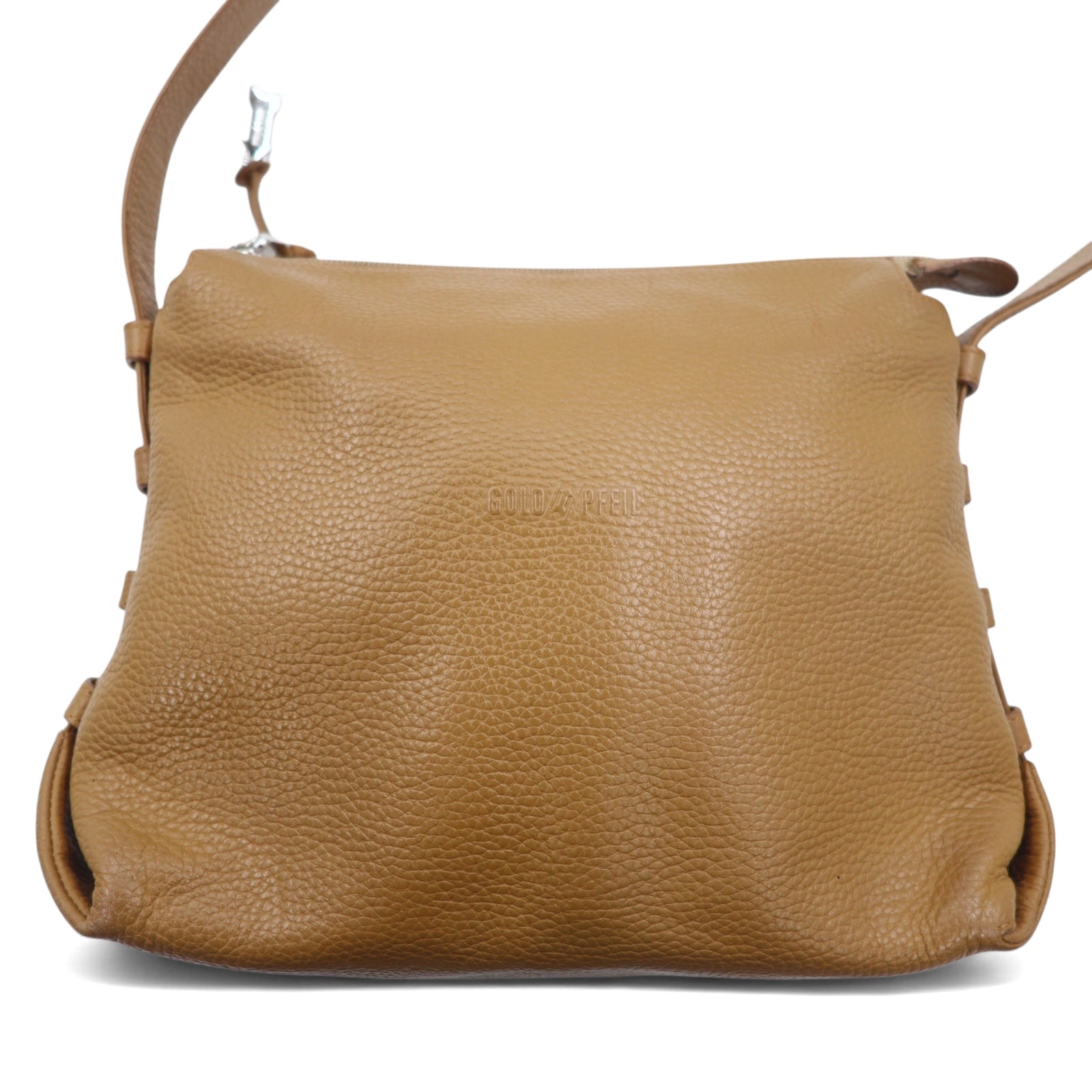 GOLD PFEIL Leather Shoulder Bag Brown Grained Leather