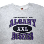 FRUIT OF THE LOOM 00s College Print Sweatshirt, XL, Grey, Cotton, ALBANY HUSKIES 3-Layer Print, Made in Mexico
