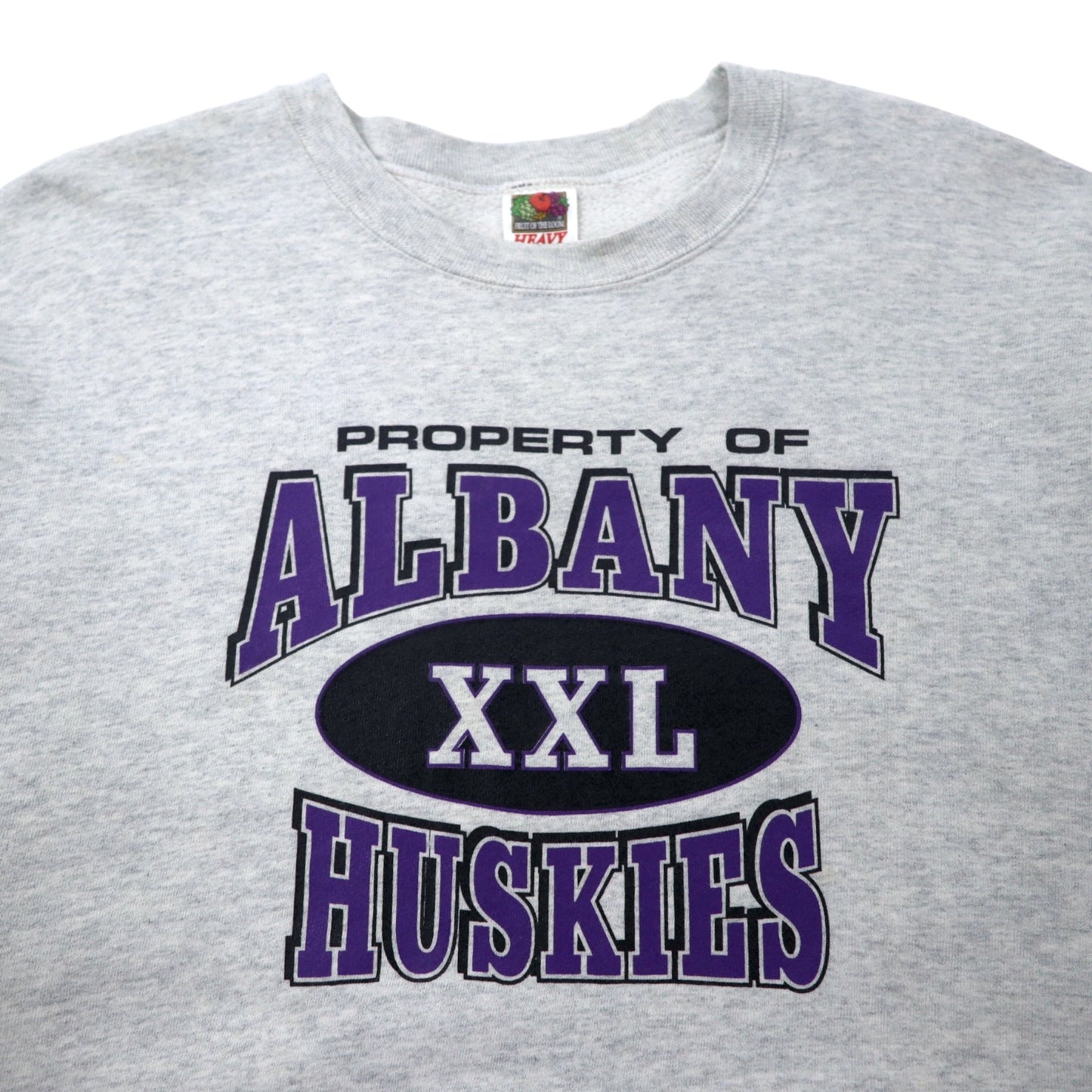 FRUIT OF THE LOOM 00年代 カレッジ プリント スウェット XL グレー コットン ALBANY HUSKIES 3段プリント メキシコ製