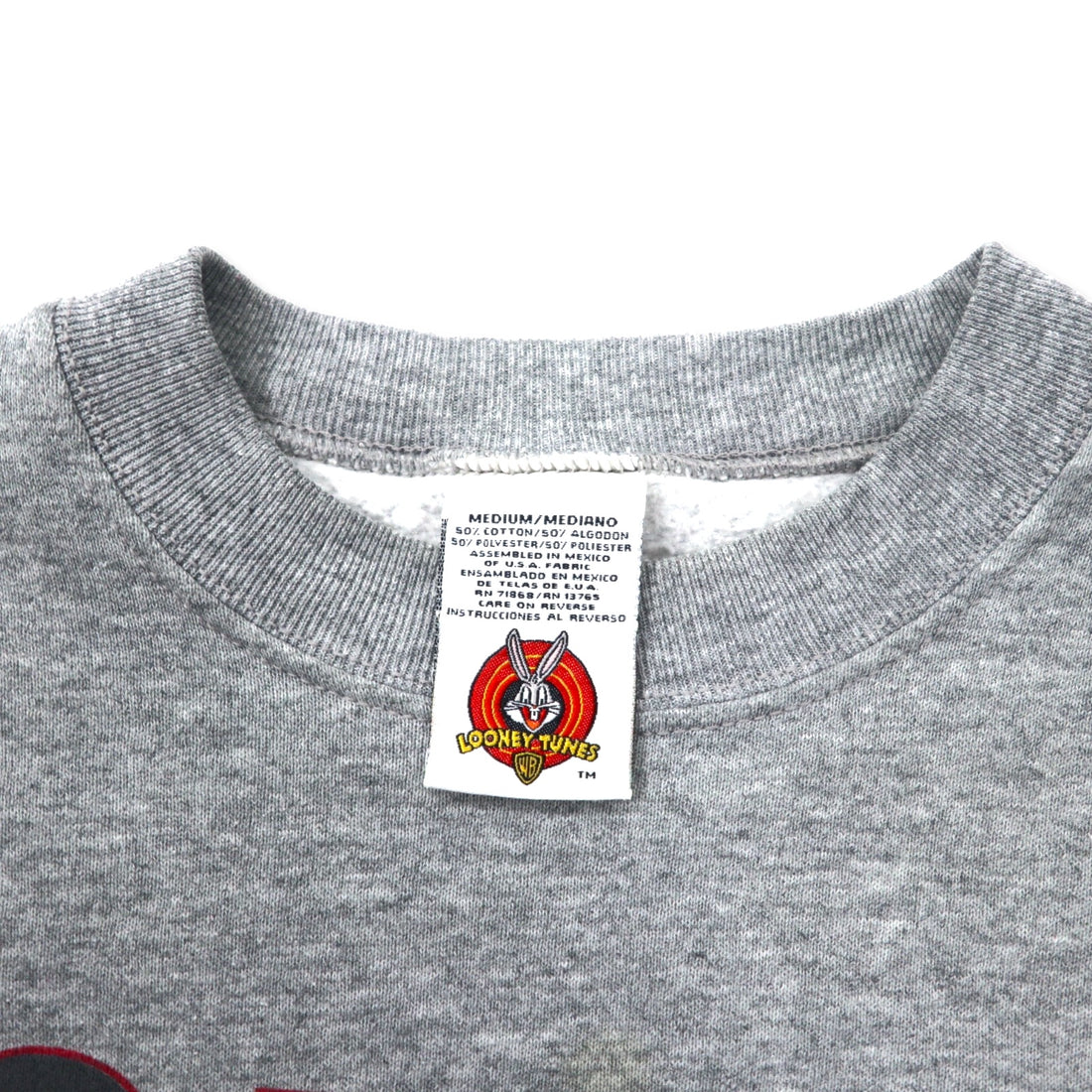 LOONEY TUNES 90s Character Print Sweatshirt M Grey Cotton Tasmanian Devil Made in Mexico